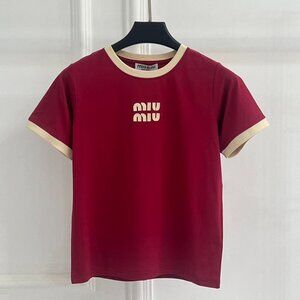 Miu Miu Burgundy Retro American Style Short-Sleeve T-Shirt, Size M